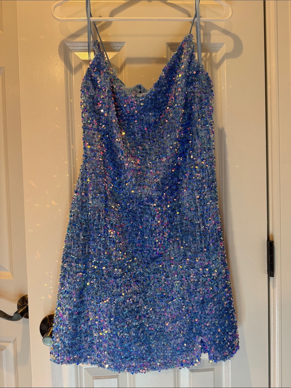 Francesca's Collections Iridescent Blue Sequin Mini Dress